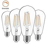 Vintage LED Edison Bulbs Dimmable 6W Warm White 2700K 600 Lumen 60W Equivalent ST64 Antique LED Filament Light Bulb E26 Medium Base Decorative Bulb for Living Room Kitchen Bathroom Pack of 4