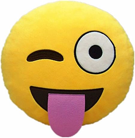 13" Tongue Out Emoji Smiley Emoticon Round Cushion Pillow Stuffed Cute Plush Soft Toy Doll Silly Face Panda Pig Kissy Face Tongue Out Car Home Office