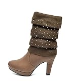 DREAM PAIRS ROSEE Women's Fashionable Knitted Sock With Rhinestone Side Zipper High Heel Platform Winter Fur Boots