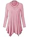 Cestyle Vintage Clothing, Women Tops Long Sleeve Cowl Neck Casual Juniors Sweatshirt Sweater Tunic Shirt Dress Pink Large