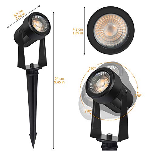 Garden Spike Lights,Totofac 12V 12W Pathway Lights 4-Pack COB LED Garden Spotlights，Ip65 Waterproof Outdoor Landscape Spotlights with Spike Stand for Garden, Yard, Lawn(Warm White）