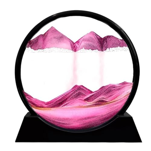 LINPING Flowing Sand Painting,Moving Sand Art Picture Round Glass 3D Deep Sea Sandscape in Motion Display Flowing Sand Frame, Home & Office Desktop Decorations (7 Zoll, Pink) â image 1