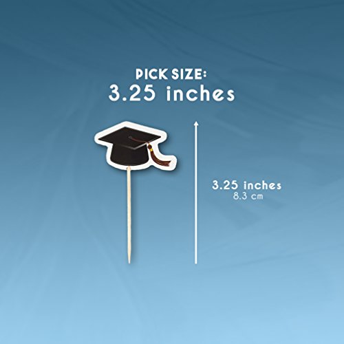 image for Blue Panda Bamboo Cocktail Picks - 200 Pieces of Graduation Cap Toothp