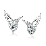 MANDI HOME Shining Angel Wings Shape Crystal Silver Earring Pierced Ear Studs