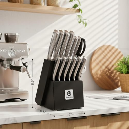 imarku Knife Block Set, 14-Piece Kitchen Knife Set with Built-in Sharpener, Razor Sharp Japanese High Carbon Stainless Steel Knives, Dishwasher Safe, Ideal Birthday Gift for Mom & Dad, Black