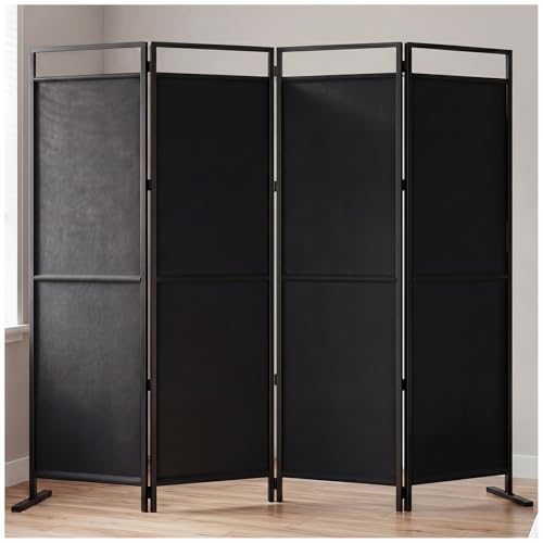 SIMPLE ESPACIO Biombo de privacidad Plegable de Cuatro Paneles, Base ensanchada, Divisor portátil, Dimensiones del Panel 175 cm de Ancho x 170 cm de Alto (Negro)