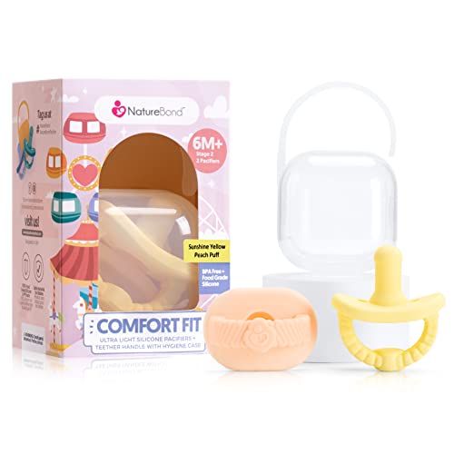 NatureBond Baby Silicone Pacifiers Teether (2 Packs) + Pacifier Case