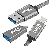 USB C Cable 6ft Braided Fast Charger (+ USB C Adapter) SuperSpeed Type C to USB 3.0 (A to C) USB-IF Extra Long Cord for Nintendo Switch, Samsung Note 8, Galaxy S8, MacBook, Google Pixel 2 - Space Gray