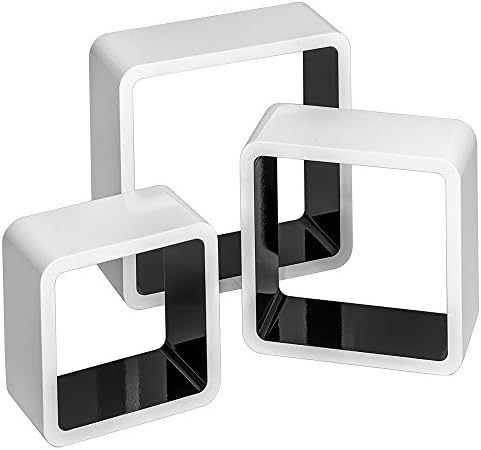 TecTake Set of 3 wall mounted shelves schelf units CD book storage cubes lounge display - different colours - (Black-White | No. 401591)