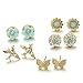 Onnea Gold Tone Cute Bird Butterfly Flower Green Earrings Set for Girls, Hypoallergenic