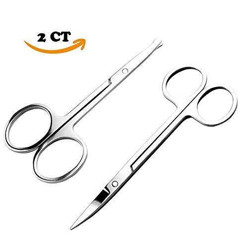 Bullet Face 2ct Curved and Rounded Facial Hair Scissors (Made of Stainless Steel) - Safety Use for Eyebrows, Eyelashes, Nose hair, Ear hair, moustache and beard (round + curved)
