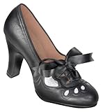 Aris Allen Women's 1930s Black and Silver Lace-up Heeled Oxford Shoes