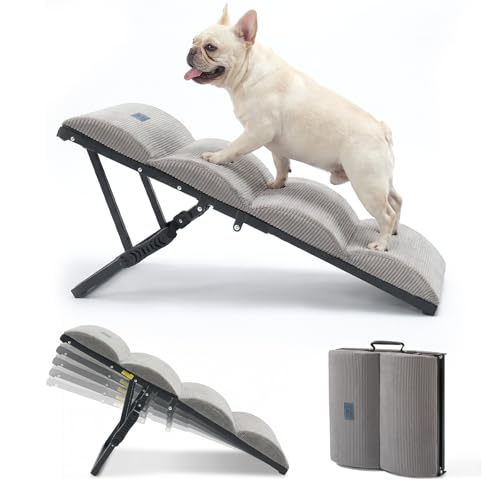 Veehoo Dog Ramp for Small to Large Dog, Foldable Pet Ramp for High Bed Couch, 5 Adjustable Height from 30cm to 50cm, Doggy Steps Cat Stairs with Non-Slip Pad and Metal Frame, Up to 130lbs
