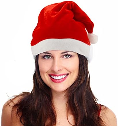 Velvet Santa Hat Christmas Holiday Theme Costume Soft Plush Christmas Headwear, One Size Fits For Child and Adults 1 Pcs