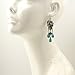 Turquoise Stone Dangling Sugar Skull Fish Hook Earrings (Large/Antique Silver)