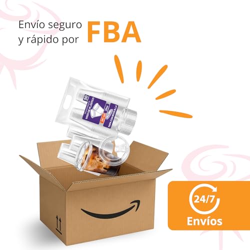 ROSE IMPACT Vasos Transparentes 20 oz con Tapa Tipo Boquilla para Bebidas Frías – Packs de 50 Vasos Resistentes con Tapa Incluida (50, 20oz)