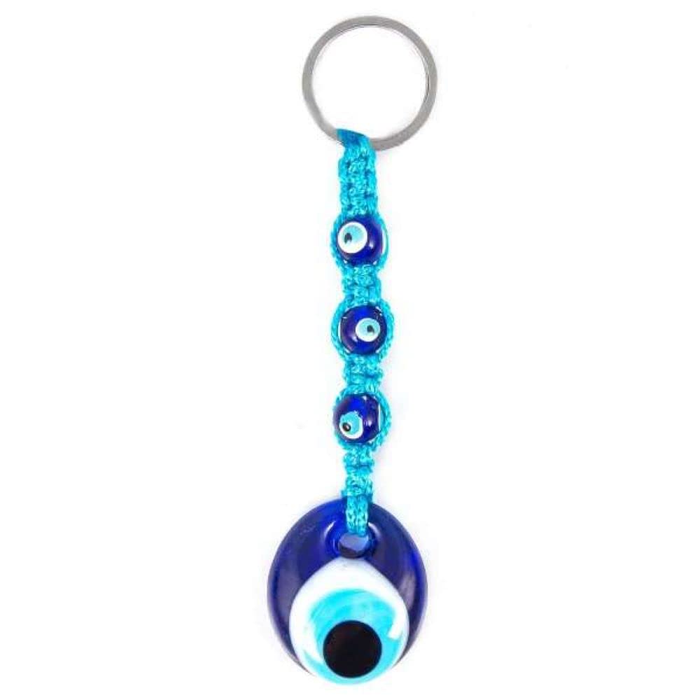 Jeannieparnell 504-3cm Lucky Evil Eye Glass Blue Macramé Keyring Amulet