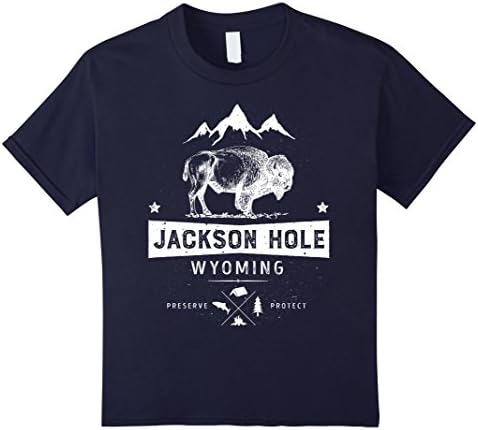 Kids Jackson Hole Wyoming Vintage Bison Buffalo T Shirt Men Women 12 Navy
