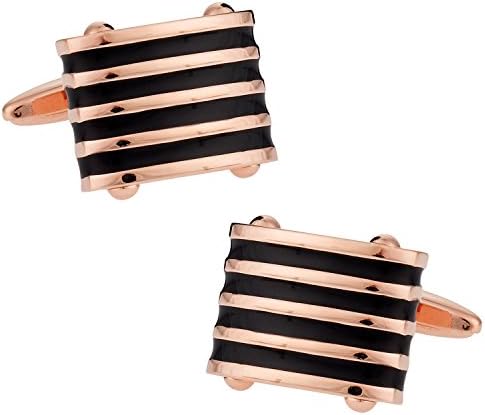 Cuff-Daddy Rose Gold Black Striped Cufflinks with Presentation Box