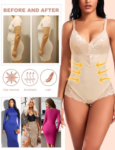 PASUDA Body Shaper Women Girdle Lace Reducer Body Shapewear Tummy Control V Neck Bodysuit Shapewear Reducer Colombianas Postpartum Invisible Shapewear
