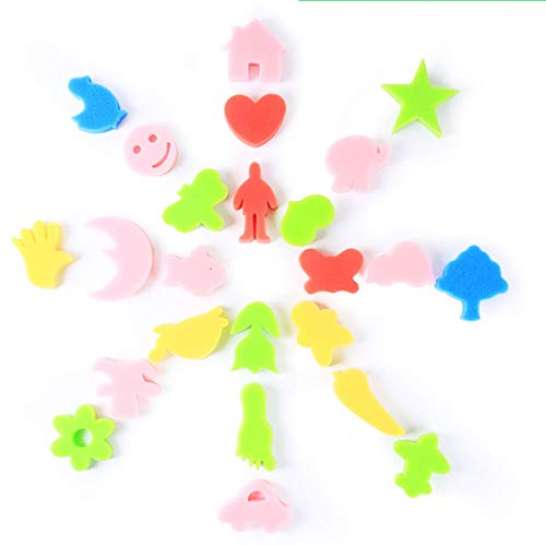 Jyongmer 50 Pieces Assorted Pattern Sponge Painting Shapes, Multicolor Craft Painting Sponges Animal Sponge Art Painting Stamps Paint Sponge Brush Set Learning Drawing Tools for Toddlers and Kids