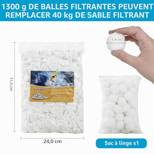 DUBUOZA Filter Balls, 1300 g Reusable Pool Filter Ball with Laundry Net, Can Replace 45 kg Sand Filtration Aquarium, Pool Filters Accessories