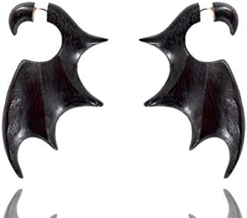 Nepali Black Wooden Handmade Tribal Batman Design Fake Guage Wood Earring WER431A
