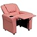 Flash Furniture Vana Vinyl Kids Recliner with Cup Holder, Headrest, and Safety Recline, Contemporary Reclining Chair for Kids, Supports up to 90 lbs., Pink