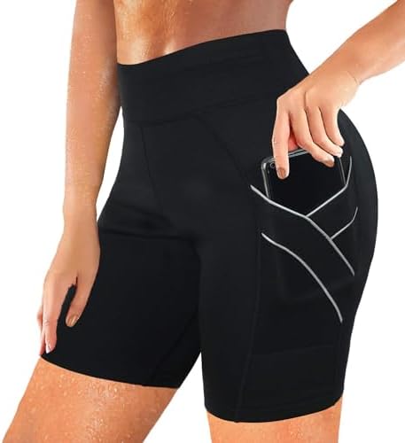 Rolewpy Women Neoprene Sauna Sweat Shorts Pocket Hot Thermo Capris