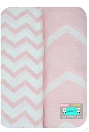 Pack N Play Portable Crib Sheet Set by LANCON Kids - 2 Pack of Ultra Soft, Premium 100% Jersey Knit Cotton Fitted Sheets (Pink/White Chevron)