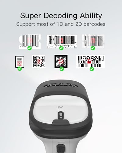 Inateck BCST-72 1D 2D QR Barcode Reader, Wireless Barcode Scanner Gun with 2600mAh Battery and Anti-Shock Protection, 1.8 m Barcode Reader for PC Computer Android iOS, with APP and SDK