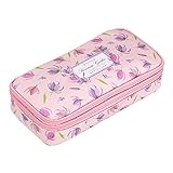 BTSKY Floral Pencil Case with Compartments -High Capacity Double Layers Pencil Pouch Stationery Organizer Multifunction Cosmetic Makeup Bag, Perfect Holder for Pencils and Pens Tulips Pink