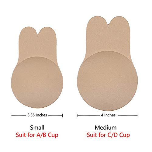 Cherislpy 2/4 Pairs Women Invisible Brassy for Backless Dress Sticky Bras Tape Breast Lifting Bra Tape Silicone Invisible Nipple (Beige&Black, Medium)
