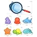 Baby Bath Toys - Marine Animals 6 Pack & Shark Fishing Net