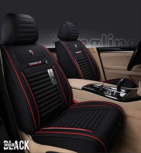KBZW Flax Car Seat Cover Comfortable Breathable Fit Car Seat Cushion Five Seats Car Four Seasons Use Front and Back Seat Protect Covers (Color : Black)