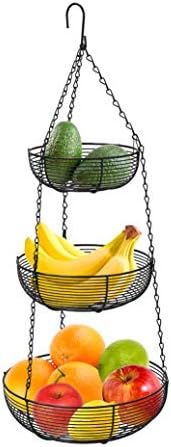 CAXXA 3-Tier Hanging Basket Fruit Organizer Kitchen Heavy Duty Wire Organizer with 2 Free Bonus Metal Ceiling Hooks, Black CAXXA 3-Tier Hanging Basket Fruit Organizer Kitchen Heavy Duty Wire Organizer with 2 Free Bonus Metal Ceiling Hooks, Black