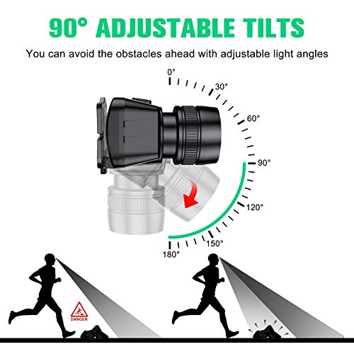 Cocoda Linterna Frontal Led USB Recargable, Zoomable Luz y 4 Modos de Luz de 90° Ajustable Linterna de Cabeza, Impermeable Frontal Cabeza Luz para Acampar, Correr, Pescar, Ciclismo
