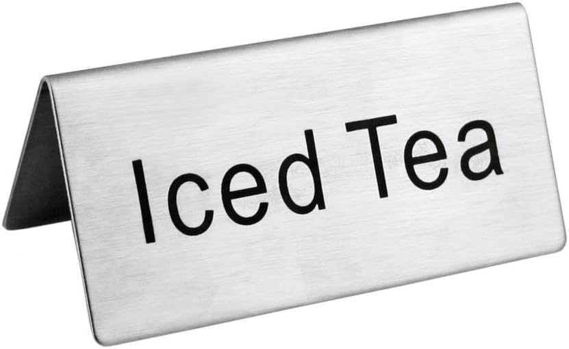 New Star Foodservice 27303 Stainless Steel Table Tent Sign, (Iced Tea), 3"x 1.5", Set of 2
