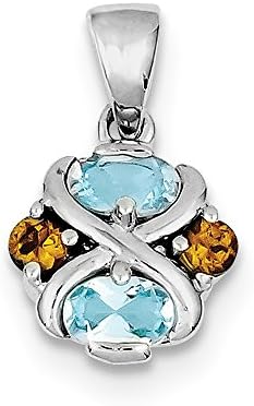Sterling Silver Rhodium-plated Blue Topaz and Citrine Pendant