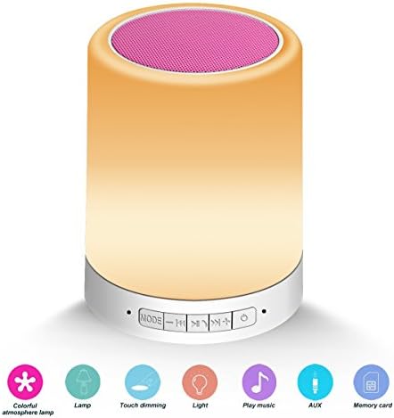 WONGKUO Night Light Bluetooth Speaker Portable Table Lamp Wireless Smart Touch Color Changing LED Night Stand Light Bedside Lamps Brightness Adjustable With USB Port TF Card/MP3 Player/AUX Supported