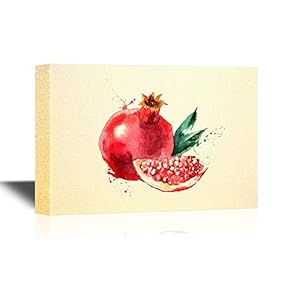 Fruits Canvas Wall Art - Watercolor Painting Pomegranate - Gallery Wrap Modern Home Art | Ready to Hang - 12x18 inches