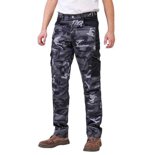 WORK IDEA Pantalones de Trabajo Camuflaje Hombre - Refuerzo en Rodillas con Bolsillos Internos y Corte Ergonomico