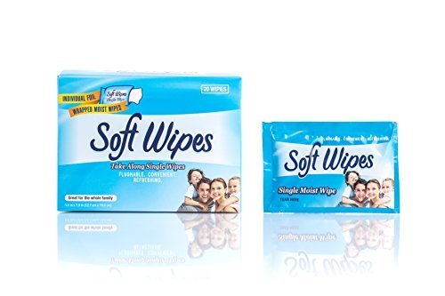 Soft Wipes - Flushable, Moist, 20 Individually Wrapped Singles Wipes for Travel & people on the go