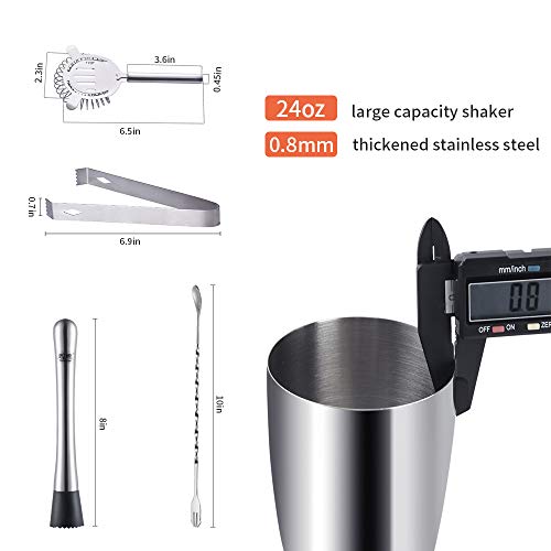 Bar-Set, Cocktail-Shaker-Set, Silber, 680 ml, 6 Stück Barkeeper-Martini-Shaker-Set und Messbecher, für Getränke… – Bild 8
