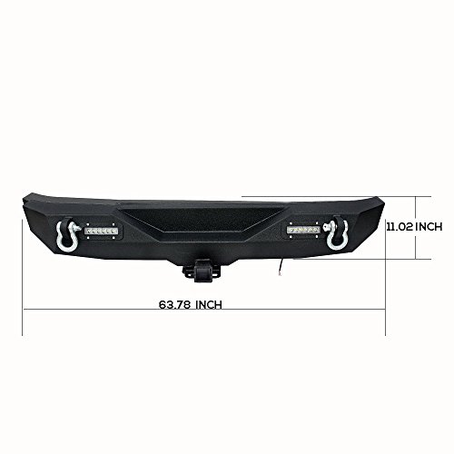 LEDKINGDOMUS Rear Bumper for 07-18 Jeep Wrangler Unlimited JK with 2x LED Lights & 2" Hitch Receiver Textured Black - Thumbnail 4