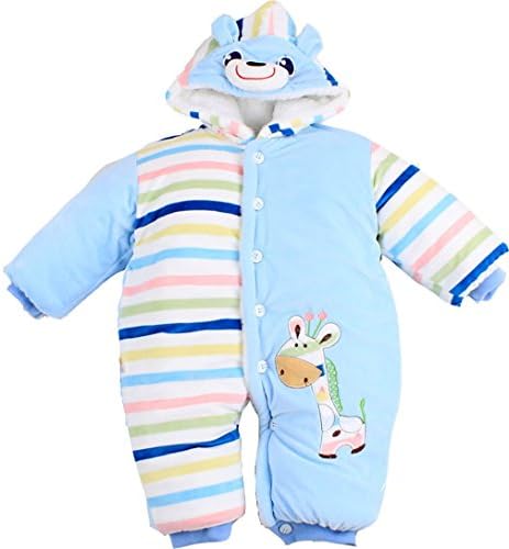 Baby Unisex Giraffe Warm Body Jumpsuit Autumn and Winter Clothing Baby Romper Blue 3-6 Months