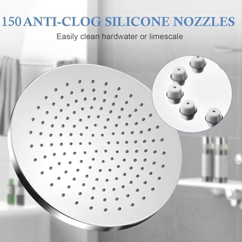 AiQInu Round Shower Head, 24.5 cm, Anti-Limescale Shower Head, Round High Pressure Shower Head in Stainless Steel 304, High Pressure Rain Shower Head