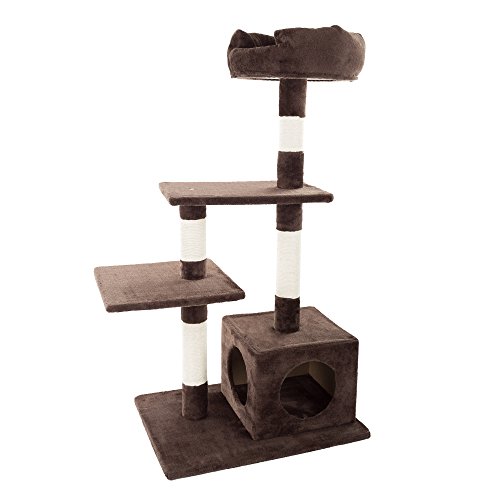 4 Tier Cat Tree- Plush Multi-Level Cat Tower with Sisal Scratching Posts, Perch Platforms, and Penthouse Condo for Cats and Kittens By PETMAKER (43')