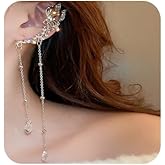 BERYUAN Sparkly Butterfly Crystal Rhinestone Dangle Drop Ear Cuff Long Chain Rhinestone Crystal Chandelier Earring Ear Cuff Butterfly Non-Piercing Fake Earrings for Women