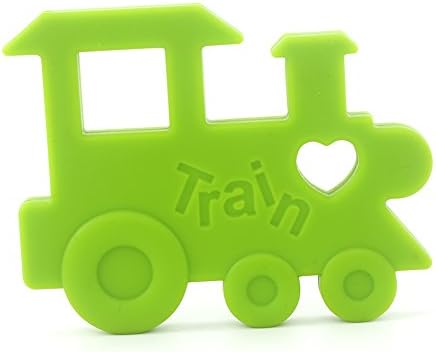 IntiPal Silicone Baby Teething Pendant Toy - Train Shape Teether - BPA-Free Soothing Pain Relief and Drool Proof Infant Toys